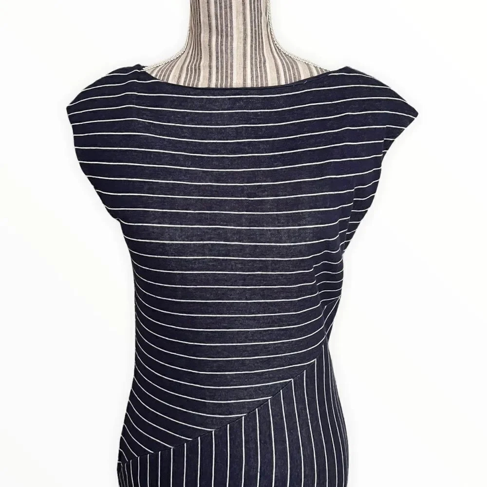 ARMANI EXCHANGE | Navy | White Stripes Midi Dress - Picture 3 of 8